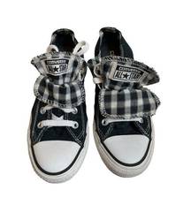 Converse  All Star Women's Black Low Tops, Double‎ Tongue w/ Buffalo Check Size 7