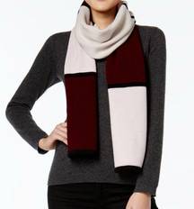 Kate Spade Mondrian ColorBlock Wool Blend Scarf Plum Wine Black Pink Cream Knit