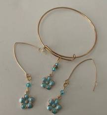 Handmade Blue Enamel Floral Jewelry Set