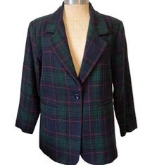 First Option Vintage Plaid Blazer Jacket 90’s Y2K Green Navy Blue Oversize Grandpacore 90’s Y2K 2000’s Grandmacore Granny Chic Size Medium