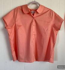 Coral Peter Pan Collared Short Sleeve Button Up Shirt