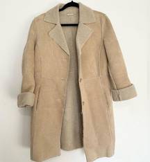 Guess  Women's Tan Suede Leather Faux Shearling Button Coat Jacket Size MEDIUM