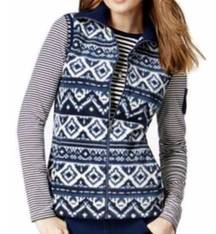 NEW NWT AMERICAN LIVING Blue Navy Cream Aztec Tribal Print Fleece Vest Small S