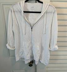 J. Jill white zip front cotton slub hoodie size Medium petite