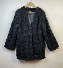 Faux Fur Black curly Coat Jacket womens L