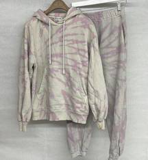 2 PC Set Cotton Citizen Purple White Gray Tie Dye Printed Sweatshirt Jogger XS