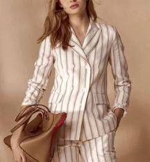 Striped Linen Cream & Red Suit Set Double Breasted Blazer & Pants