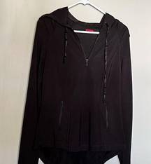 Spanx Silhouette Jacket Black 1/4 zip pullover sz large hooded yoga