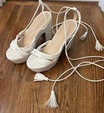 These Three Boutique Chunky White Wrap Around Heels