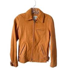 Timberland Leather Moto Jacket Tan Camel Size 2