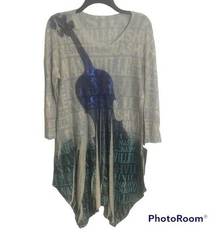 NASHVILLE CACTUS ASYMMETRICAL HEM STUDDED ROUND NECK LONG 3/4 SLEEVE TUNIC TOP M