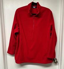 Lands'End  Women Solid Red Fleece Pullover Sweater 2X 20W-22W Quarter Zip