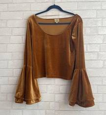 Torn by Ronny Kobo Velvet Mustard Bell Sleeve Blouse