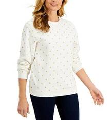 Karen Scott NWT Women's XS Cream Fancy Gold Sparkle Polka Dot Sweatshirt