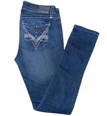 Fragile Blue Jeans Denim with Embellished Patch Button Pockets M