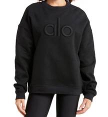 Alo Yoga Renown Emblem Heavy Weight Crew Neck Pullover Sweatshirt Black XS