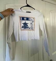 Urban Outfitters White Cropped Graphic Long Sleeve