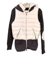 FLAPPY Women's White Gray Cotton Front Zip Hooded Winter Puffer Jacket Large