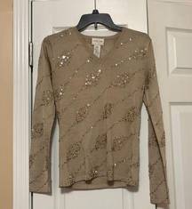 Sequin Tan Sweater V-neck