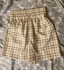 NWT Melrose & market ivory and tan plaid shorts w/ tie and pockets XS