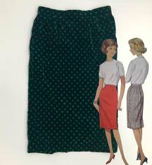 Polka Dot Velvet Pencil Skirt‎ Black Green