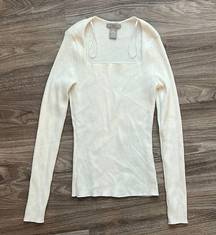 H&M Square Neck Ribbed Knit Long Sleeve Top