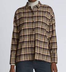 Everlane  Boxy Plaid Flannel Shirt Brown Women's Size XL Button Up Shacket