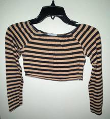 Charlotte Russe BROWN/BLACK STRIPED LONG SLEEVE CROPPED TOP