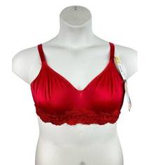 *New NOS Olga Simply Perfect Satin Underwire Bra Size 38DD Red Floral Lace