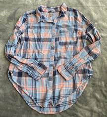 Aerie Pink and Blue Boyfriend Flannel