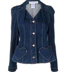 Christian Dior Denim Jean Jacket Heart Shaped Pockets Size 10