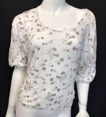 LOVE 21 WHITE XS LONG SLEEVE WOMENS FLORAL BEIGE