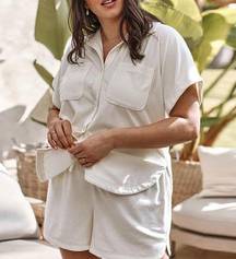 Summersalt The Towel Terry Button-Down Shirt in white sand L