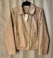 Mystree Medium Tan Faux Snakeskin Full Off Center Zip Up With Knit Contrast