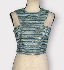 Badgley Mischka Blue Green Striped Crop Top Women's Size 4