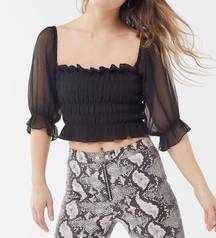 Urban Outfitters UO Sierra Sheer Smocked Cropped Top