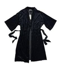 Honey Belle - Velvet Shadow Stripe Open Front Robe in Black