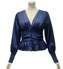 Jason Wu  Couture Blue Satin Blouse Size Extra Small Shirt