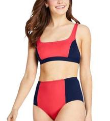 Draper James x Lands End Bikini Top Square Neck Color Block Swim Top Size 12