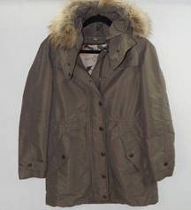 Burberry Brit Olive Green Fur Hooded Parka GREEN Size XS EUC