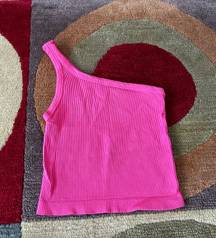 Barbie Pink One Shoulder Seamless Ribbed Crop Tank Top One Size