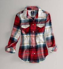 American Eagle AEO Favorite Fit Plaid Flannel Button Down Shirt