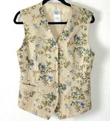 Vintage 80s 90s Laura Ashley Floral Vest Waist Coat Size 8 Medium Cottage Linen