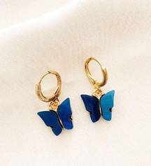 Blue Butterfly Huggie Earrings