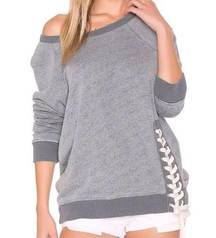 Workshop Republic Sweatshirt Gray Medium Distressed Corset French Terry Tunic