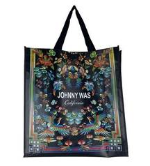 Johnny Was Large Shopper Tote Bag Floral Bird Print Black Unisex