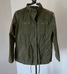 Altar’d  States size small army green jacket with black and cheetah side stripes