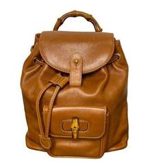 Gucci  Brown Leather Bamboo Handle Mini Backpack Vintage Bag Cognac Tan Purse