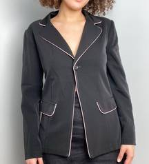 Y2K  Black + Pink Trim Hem Blazer w Shoulder Pads