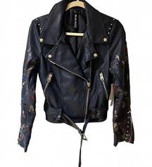 DESIGN LAB FAUX LEATHER EMBELLISHED FLORAL TRENDY JACKET SMALL